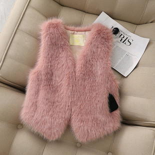 皮粉色仿狐狸毛马夹新款时尚显瘦皮草马甲秋冬肩加厚毛毛背心大码