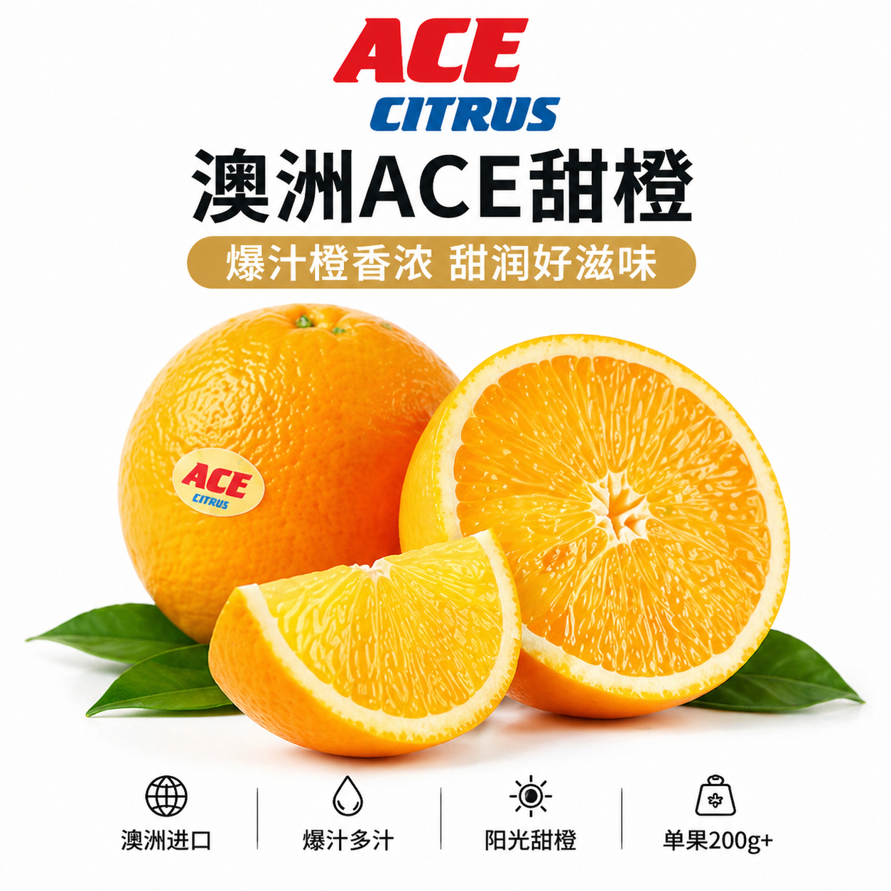 澳洲进口ACE甜橙15个礼盒装 单果200g+爆汁多汁香甜 高端送礼水果