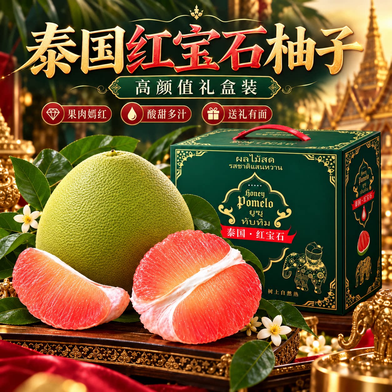 泰国红宝石柚子青皮翡翠金柚红肉蜜柚新鲜泰柚当季新鲜水果礼盒