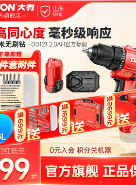 大有DD121锂电无刷12V手电钻充电起子机多功能无线装修家具调速