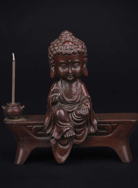 观音打坐插香器香案工艺品摆件古玩铜器线香香插纯铜紫铜配件