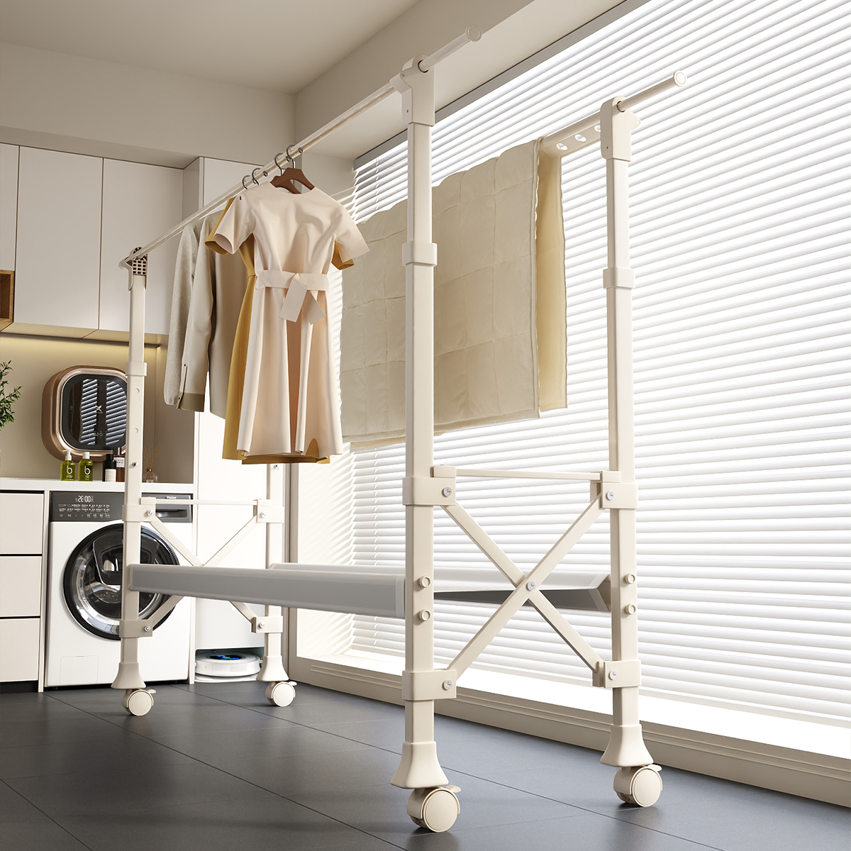 晾衣架落地加粗加厚可移动折叠式