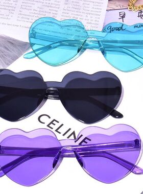 时尚个性桃心太阳镜街拍嘻哈果冻色派对爱心太阳眼镜拍照连体墨镜