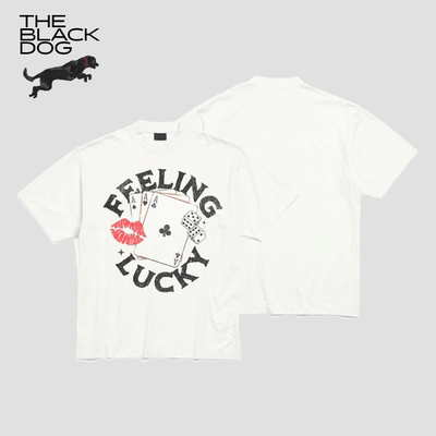 FEELING LUCKY小幸运夏季短袖T恤黑狗THEBLACKDOG嘿犬复古潮流