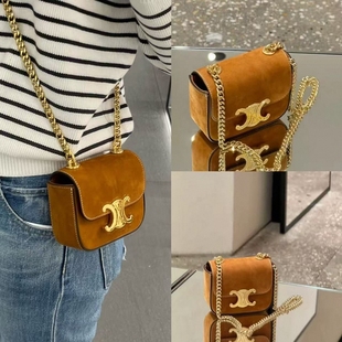 СеΙiпе 金属凯旋门logo麂皮单肩包斜跨包女士 法国游25年新款