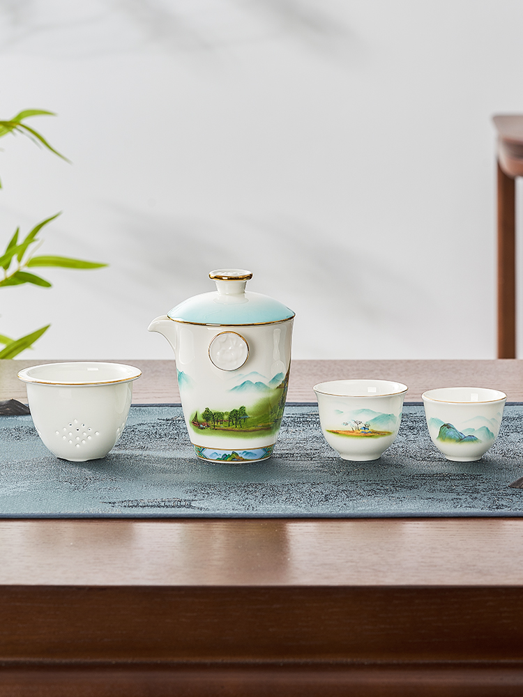 华光国瓷景瓷华青瓷快客杯一壶二杯便携式户外旅行茶具套装泡茶杯