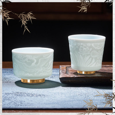 华光国瓷景瓷景德镇浮雕影青功夫茶杯主人杯青白瓷单杯专用知乐杯
