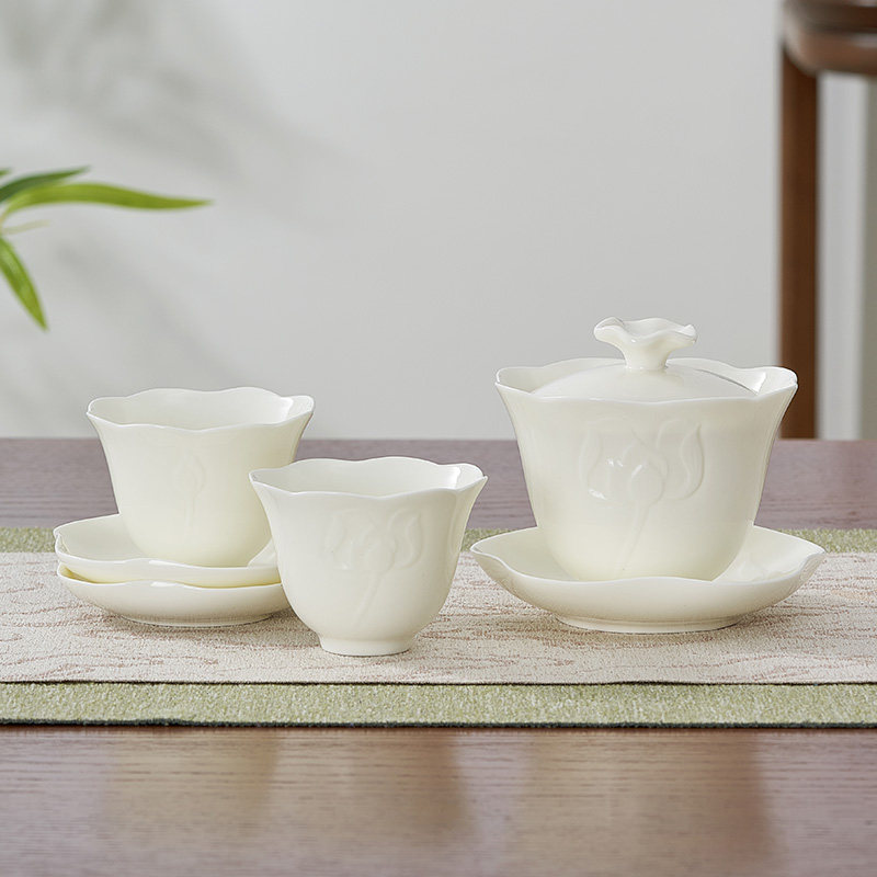华光国瓷 景瓷盖碗茶杯骨瓷三才盖碗大号泡茶杯防烫高档盖碗套装
