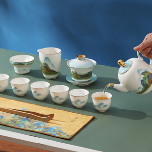 华光国瓷景瓷茶盖碗茶杯骨瓷三才盖碗大号泡茶杯防烫高档盖碗套装