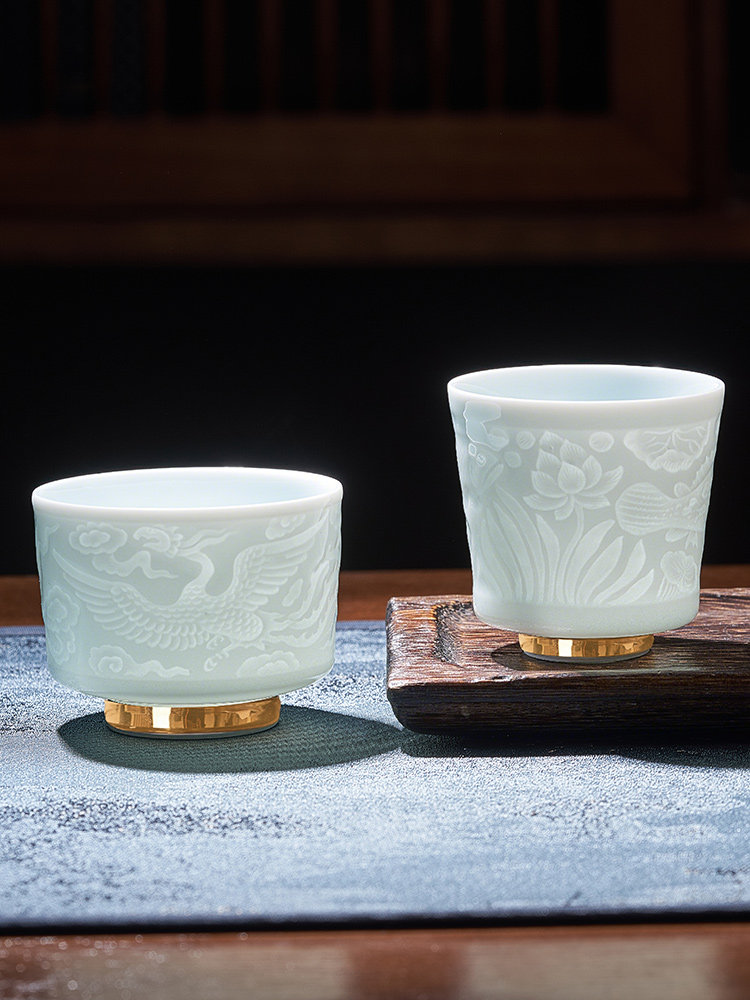 华光国瓷景德镇压影青花瓷功夫茶杯大师杯特别单杯大师杯