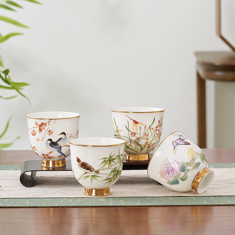 华光国瓷骨瓷高颜值茶杯主人杯 单个功夫茶杯茶具礼盒装 梅兰竹菊