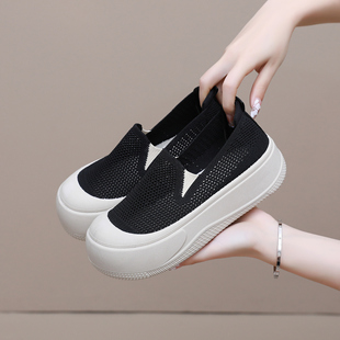 软底增高网鞋 厚底镂空透气网面妈妈鞋 休闲一脚蹬女鞋 2025夏季 时尚