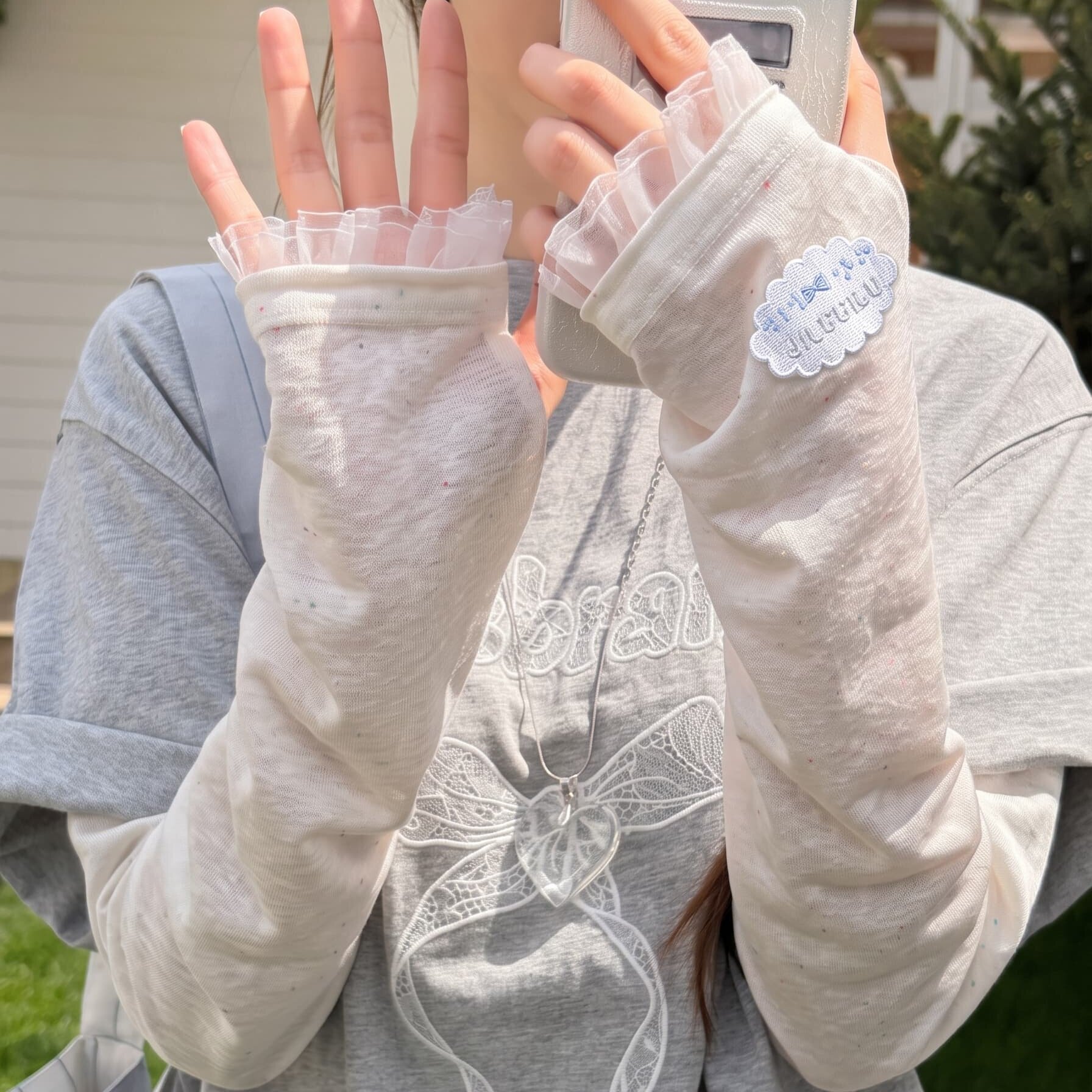 2026米色温柔蕾丝花边防晒袖套女夏季冰袖透气遮阳护手臂宽松遮阳