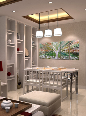 亿辉手工打磨金属画铝板三维立体装饰画5拼风景树林组合LB 139