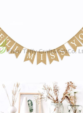 婚礼派对装饰鱼尾旗 婚庆串旗 WE'LL MISS YOU麻布燕尾拉旗