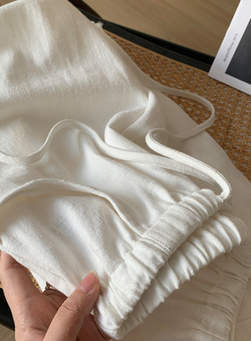 老钱风气质高腰白色亚麻裤女宽松休闲垂感显瘦棉麻阔腿拖地裤春款