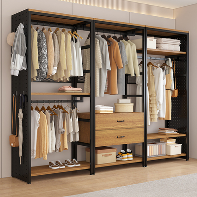 开放式衣帽架网红同款步入式衣帽间卧室家用金属衣柜洞洞板挂衣架