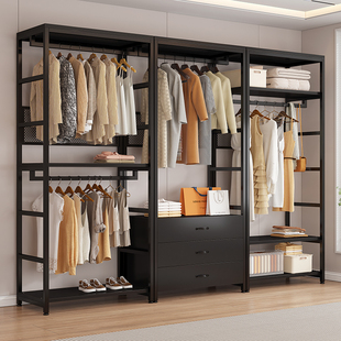 金属衣柜 挂衣架子落地组合多层置物架开放式 步入式 衣帽间网红同款
