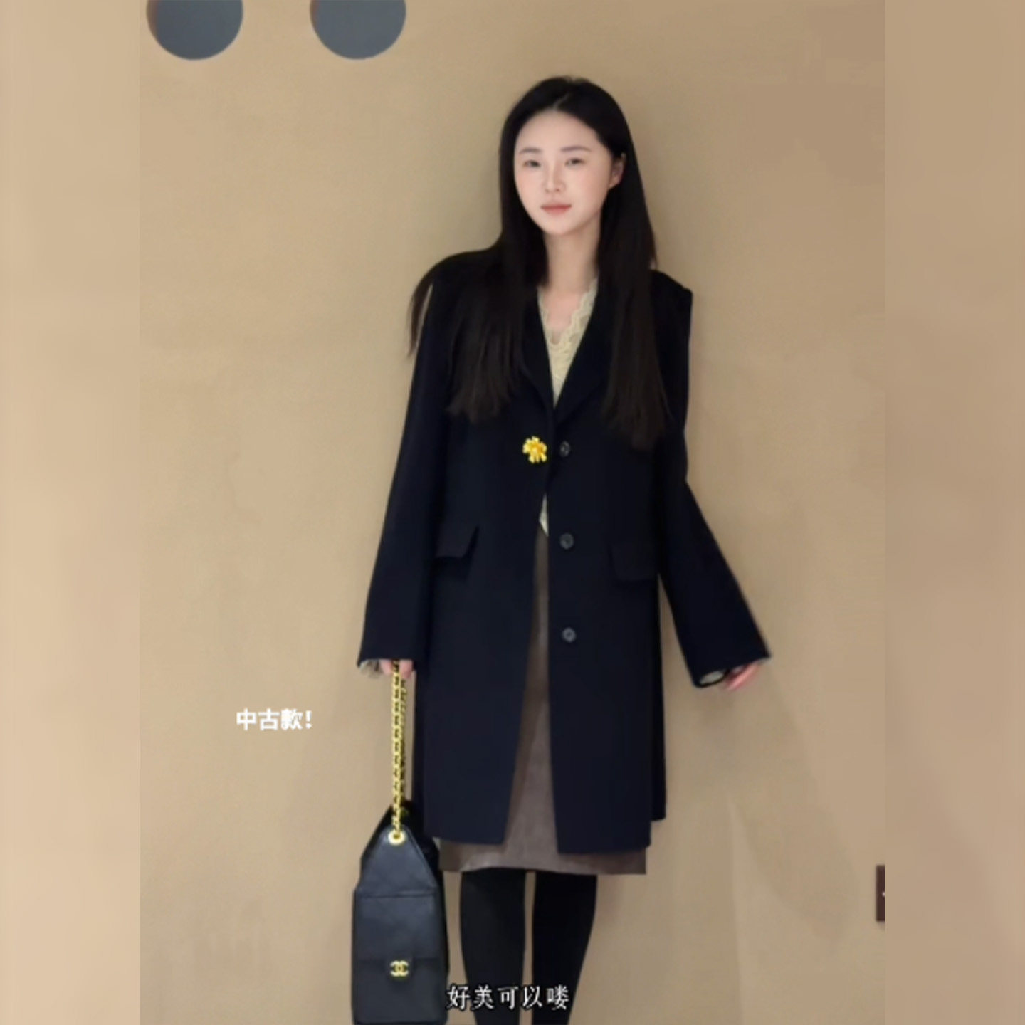 张七七 100绵羊毛大衣女2026重磅升级正肩单排扣宽松中长款外套
