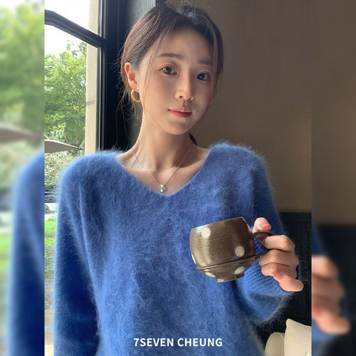 7SEVEN V领拉绒设计款 绵羊毛舒适软糯显瘦秋冬款针织上衣女3189
