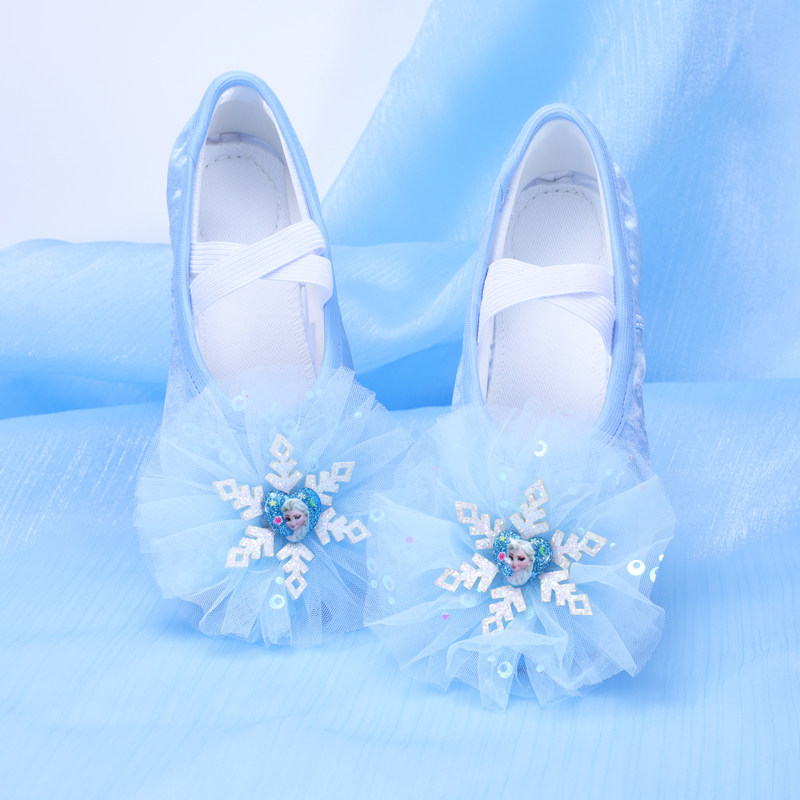 丹醒艾莎蓝色儿童舞蹈鞋冰雪奇缘艾莎软底舞蹈鞋女童芭蕾舞舞蹈鞋 - 实物图