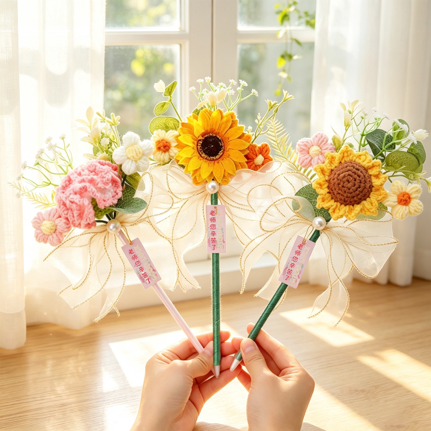 教师节手工编织向日葵花束笔成品创意礼物送老师实用教师节小礼品