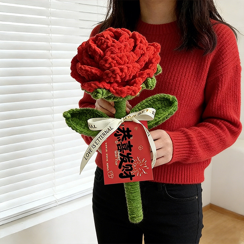 新款大号红色玫瑰花束手工编织毛线巨成品送闺蜜女生新年礼物礼品
