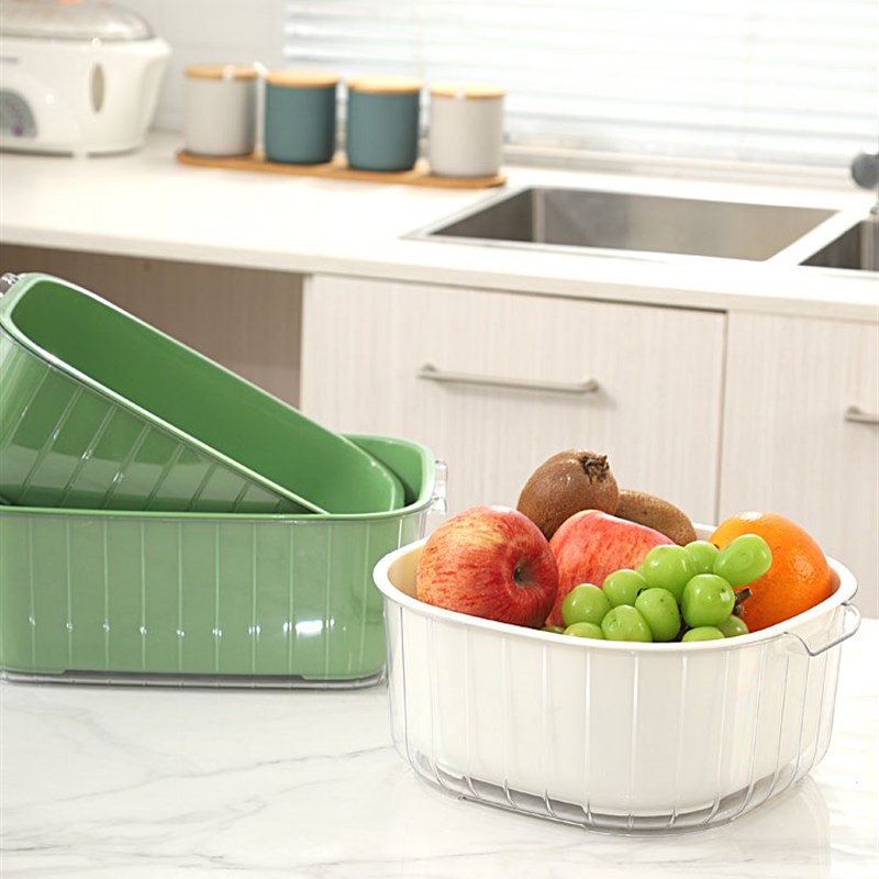 洗菜盆沥水篮双层厨房客厅家用淘菜盆塑料长方形六件套中式水果盘