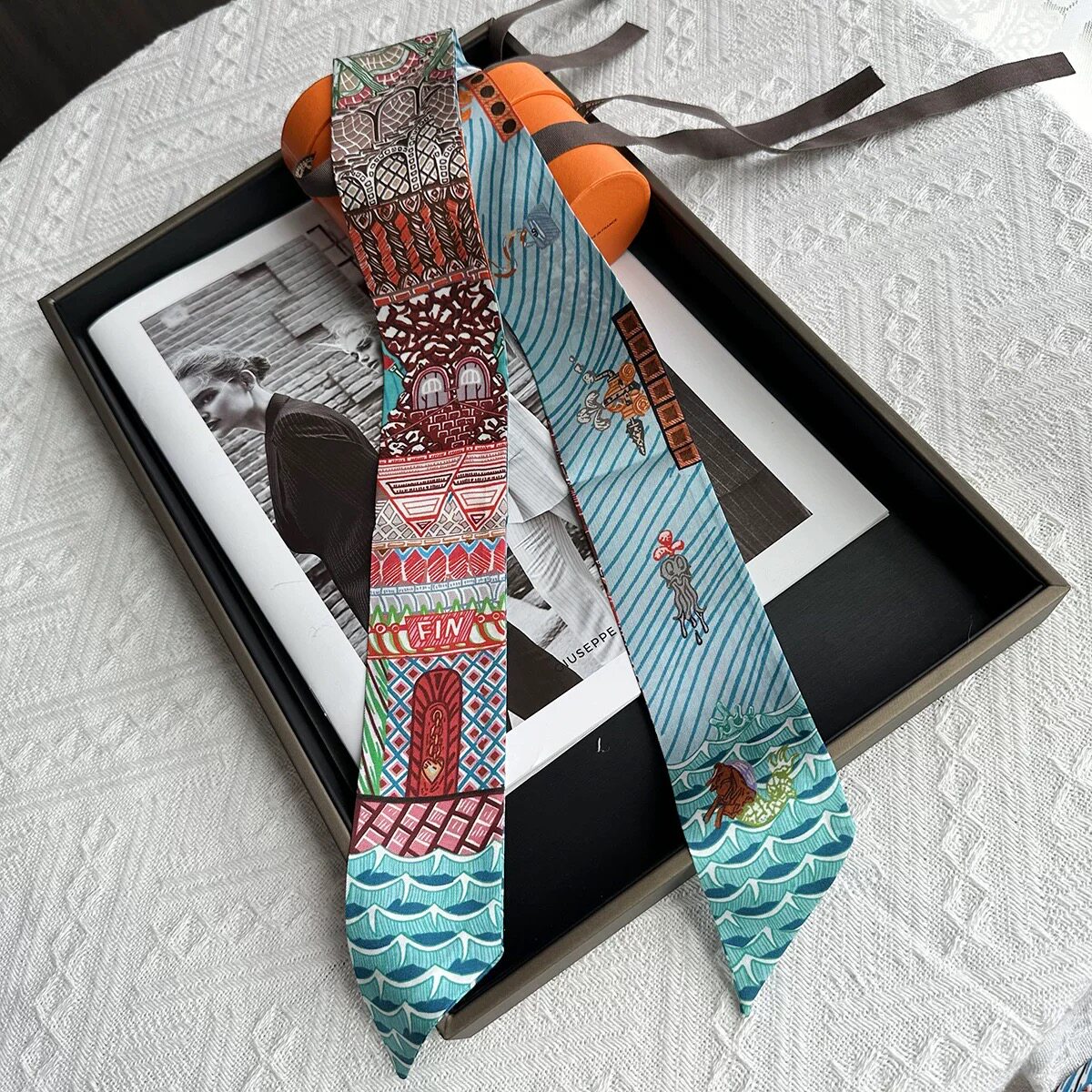 绑包手柄丝巾缠包绑带法式100%桑蚕丝丝巾百搭女士真丝丝巾束发带