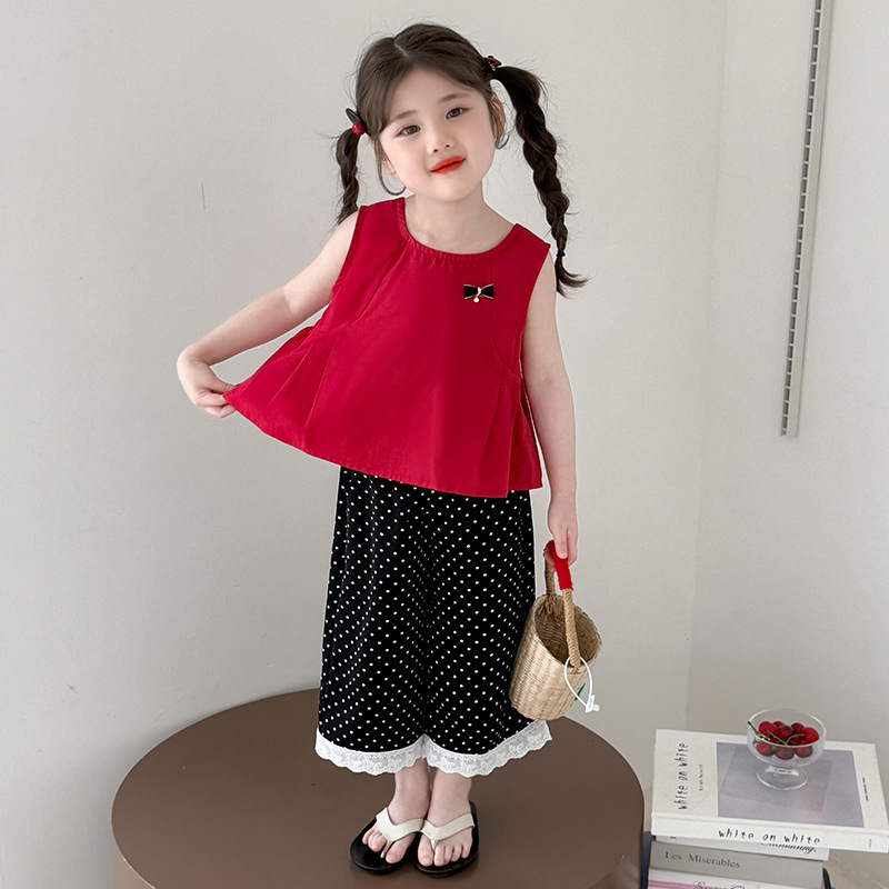 女童夏季无袖套装2025新款儿童洋气背心女宝宝夏款短袖长裤两件套