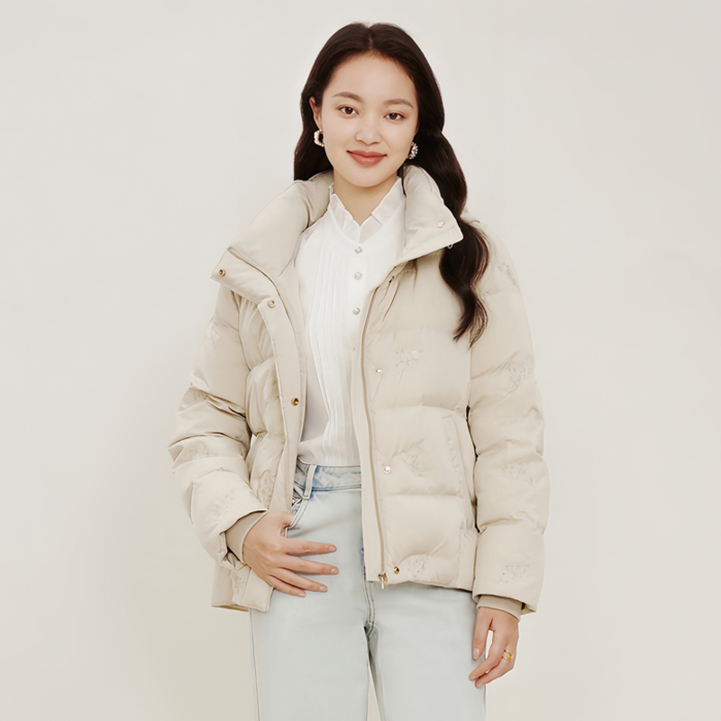 冬季连帽绣花保暖羽绒服外套