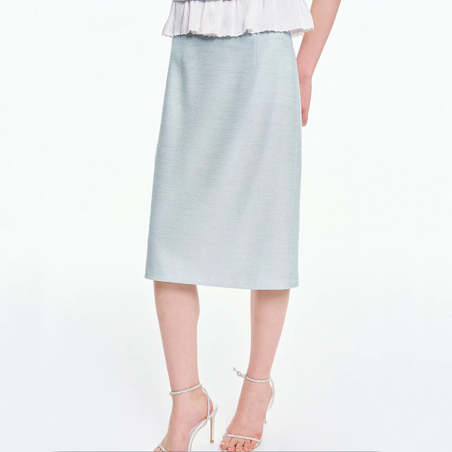 珂莱商场同款2026夏季新款优雅百搭透气绞综花纱直筒香风半身裙女