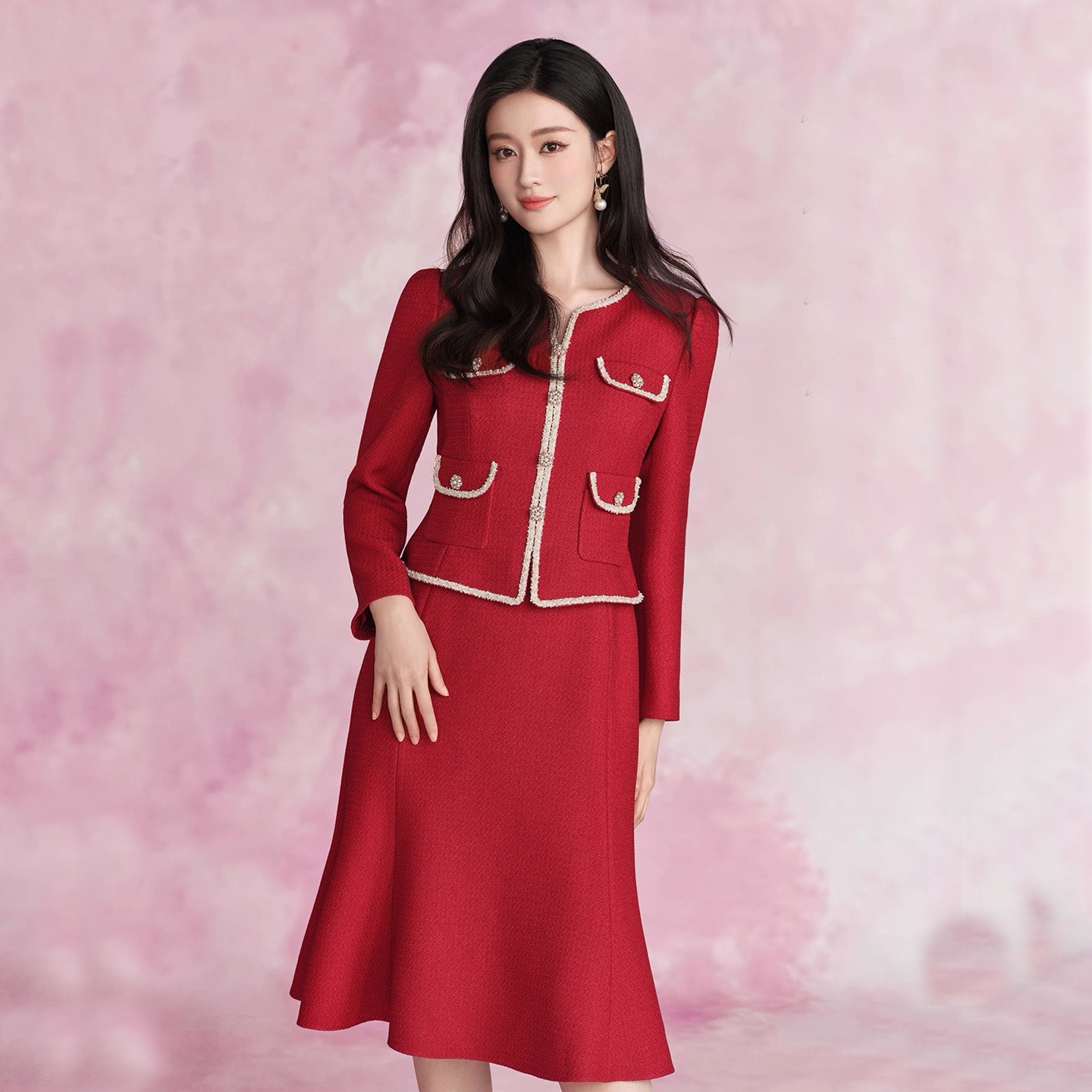 气质拼接假两件小香风连衣裙