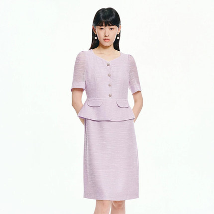 珂莱商场同款2026夏季新款女装优雅拼接收腰香风假两件短袖连衣裙