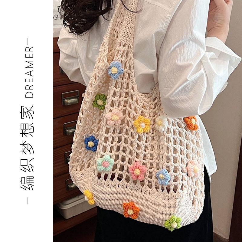 慵懒风网格钩针编织包包女