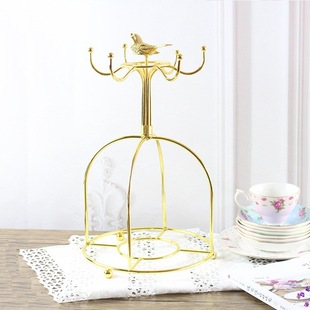 欧式咖啡杯碟架子金属6杯挂架水杯挂架茶杯置物架金色杯子收纳架