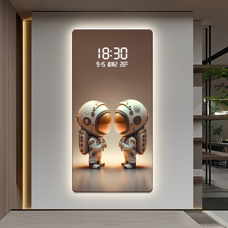 太空人入户玄关装饰画高级感led带灯电子屏挂画客厅走廊时钟壁画