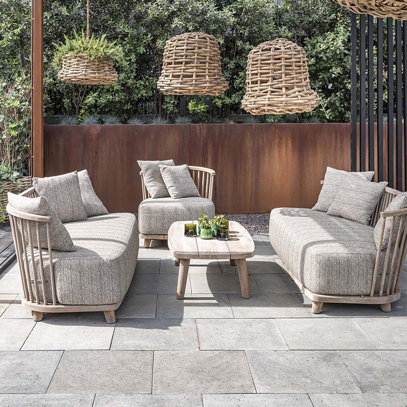 高端户外沙发别墅柚木设计师庭院露天室外休闲花园防腐木茶几组合