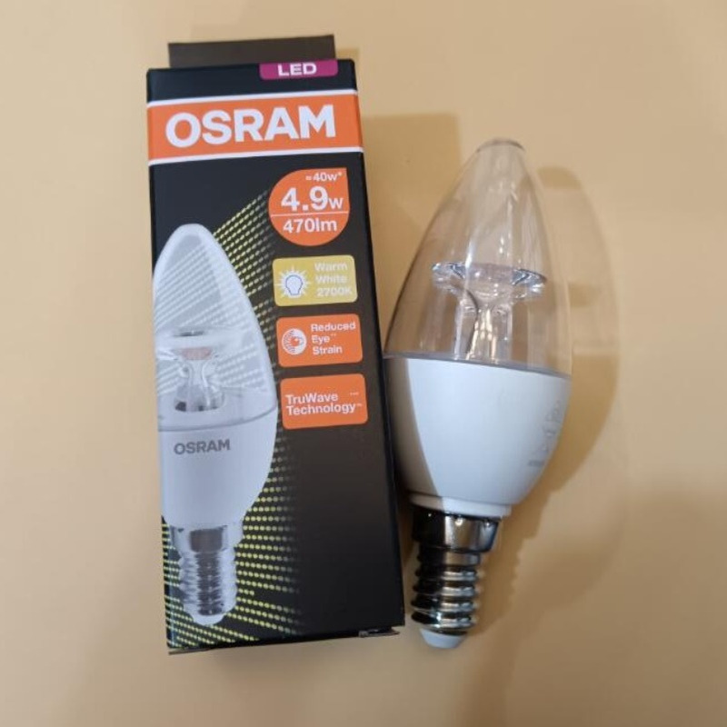 欧司朗星亮八代LED尖泡蜡烛灯泡 3.3W 4.9W 7W E14 2700K透明磨砂