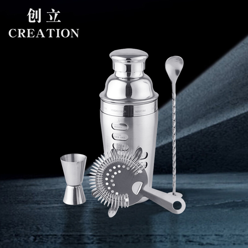 酒吧鸡尾酒工具多功能双层配方4件套不锈钢调酒套装金属酒具批发