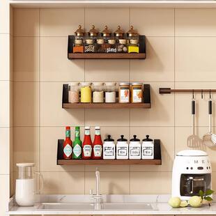 墙上置物架免打孔木板壁挂隔板厨房墙壁挂式调料多功能收纳置物架