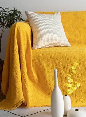 2024高级感沙发盖布毯子套罩直排四人黄色儿童梳化垫一整张全盖巾