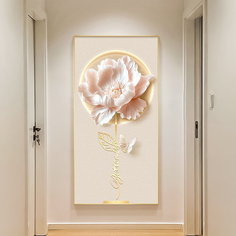 奶油风玄关装饰画立体花卉轻奢高级感挂画新中式入户走廊过道壁画图片