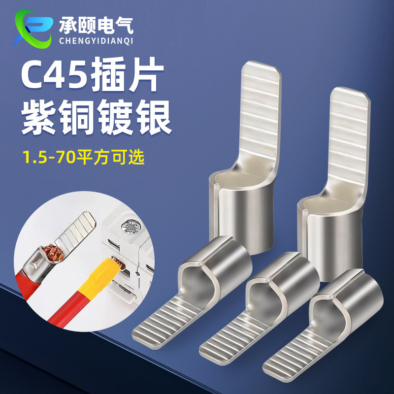 c45插片 片型冷压裸端头插针 C45焊片紫铜 冷压裸端子片形裸端头