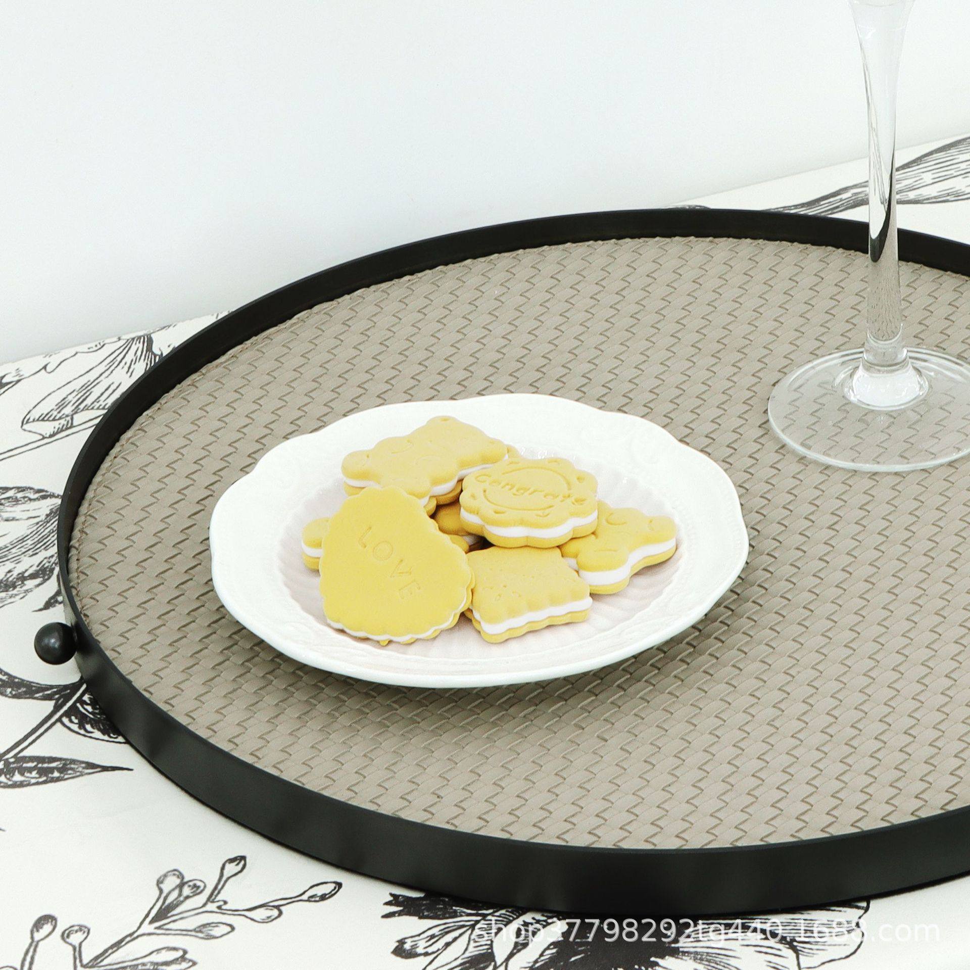 高档编织纹不锈钢托盘茶盘首饰盘高级感家用轻奢圆形香薰皮革托盘,办公设备/耗材/相关服务,其它,淘宝优惠券,粉丝福利购,淘宝优惠卷