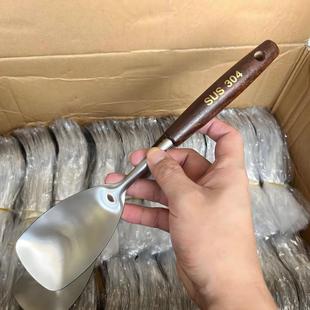 厨房木柄老款 实木迷你小锅铲炒菜不锈钢家用食品级铲子套装 胡桃木