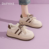 达芙妮厚底百搭小白鞋 轻便松糕底咖色条纹鞋 女款 2026年春秋新款