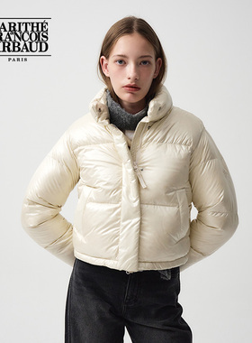 MARITHE女士亮面短款羽绒服 圆形LOGO时尚摩登高领上衣冬25年秋冬