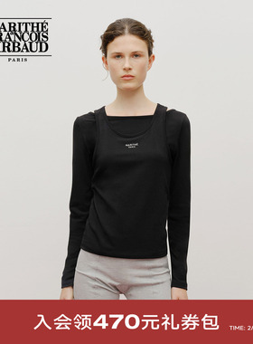 MARITHE女士叠层长袖T恤 潮流修身品牌LOGO织标刺绣上衣2025秋