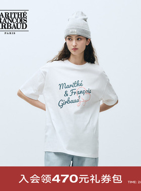 MARITHE女士手写LOGO宽松短袖T恤潮流宽松舒适圆领上衣25年夏韩系